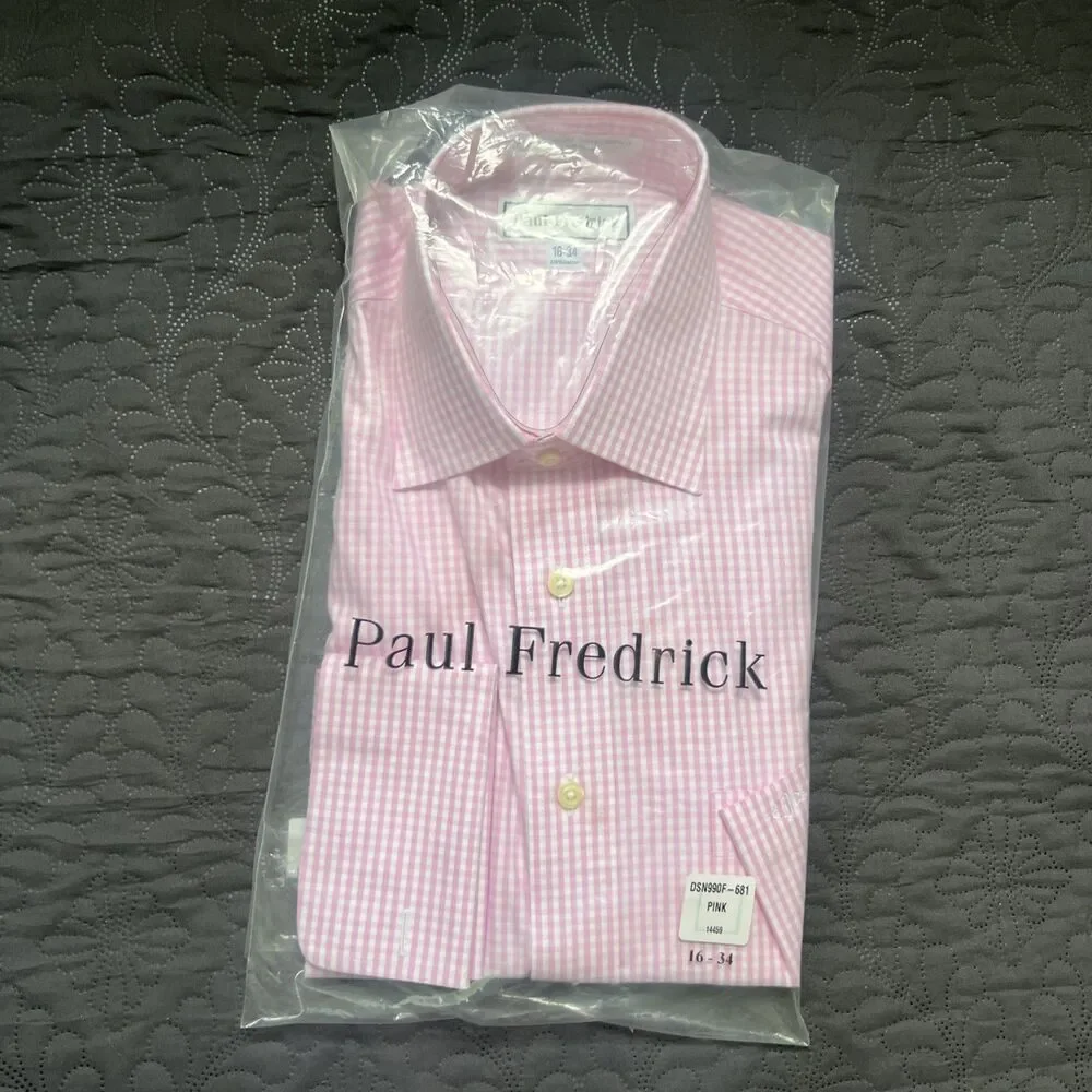 Paul Fredrick Non-Iron Two Ply Cotton Pinpoint Pink Shirt Monogrammed EDE 16-34